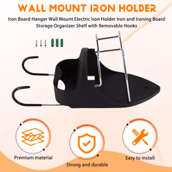 Iron Board Hanger Wall Electric Iron Holder with Removable Hooks -1
