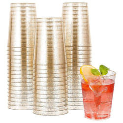 Disposable Gold Glitter Plastic Wine Glasses, Christmas Cups