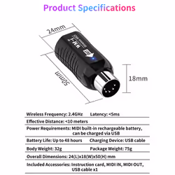 Rechargeable Midi Wireless Guitar System Audio Receiver Transmitter