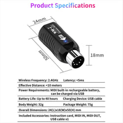 Rechargeable Midi Wireless Guitar System Audio Receiver Transmitter