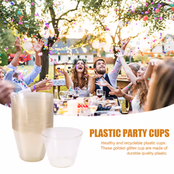 Gold Plastic Cups Clear Plastic Wine Glasses, for Cups 50Pcs