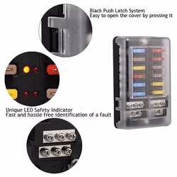 12V 12 Way Marine Fuse Block Fuse Panel with Ground &12 Volt Fuse Box