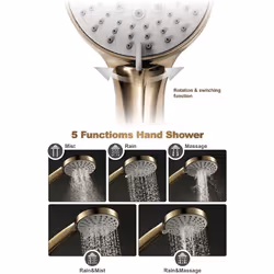 Brushed Gold Handheld High Pressure ABS Shower 5 Function Shower