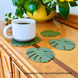 Monstera coasters plant non-slip coasters, monstera coaster set