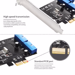 PCI Express USB 3.0 19 Pin Expansion Card PCIE 1X To 2 Ports USB