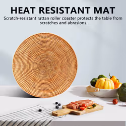 Rattan Woven Placemats,Round Mats,Non Slip Heat Place Mat