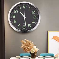 12 Inch Round Large Luminous Wall Clock Glow in the Dark -Silver