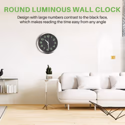 12 Inch Round Large Luminous Wall Clock Glow in the Dark -Silver