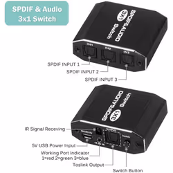 SPDIF Toslink Switcher 3 in 1 out Digital Optical Audio splitter