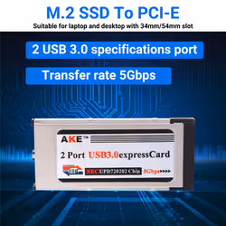 2 Port USB 3.0 Express Card 34mm Slot Express Card PCMCIA Adapter