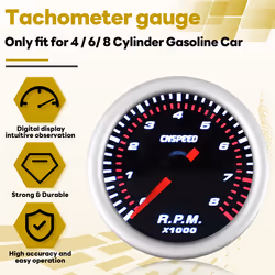 52mm Auto Car Tachometer Tacho Gauge 0-8000 RPM 12V White