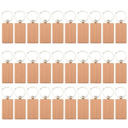 30Pcs Blank Rectangle Wooden Key Chain Diy Wood Keychains