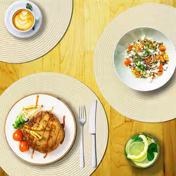 Round Braided Placemats Set of 6 Table Mats 15 Inch(Beige)