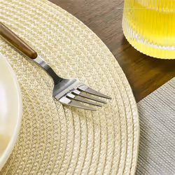 Round Braided Placemats Set of 6 Table Mats 15 Inch(Beige)