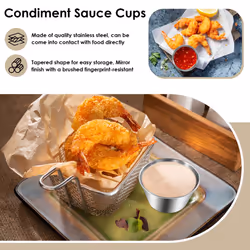 Pack of 12 -Brushed Stainless Steel Condiment Sauce Cups - 2.5Oz 70Ml