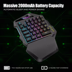 One Hand Wireless Gaming RGB Backlit Keyboard for PC
