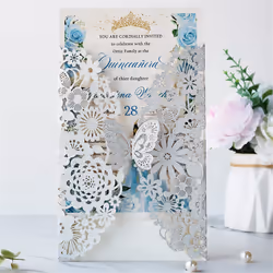 20 Set Butterfly Invitation Cards (Silver Glitter)