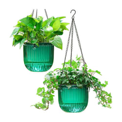 2 Pack Self Watering Indoor Hanging Flower Pots,6.5 Inch,Emerald