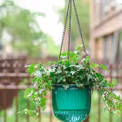2 Pack Self Watering Indoor Hanging Flower Pots,6.5 Inch,Emerald