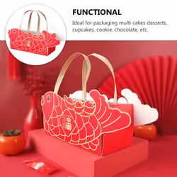 Red Paper Cake Packaging Box Cartoon Gift Box with Chocolate Handle