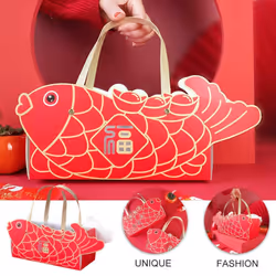 Red Paper Cake Packaging Box Cartoon Gift Box with Chocolate Handle