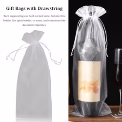 20Pcs Sheer Organza Wine Bags 14X37cm Reusable Simple Bottle (White)