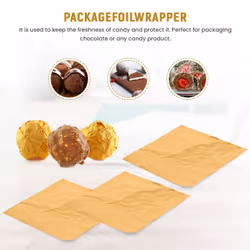 100pcs Square Chocolate Lolly Paper Aluminum Foil Wrappers Gold