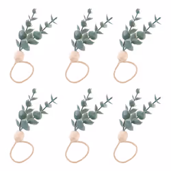 6 Pieces Handmade Wooden Beads Faux Greenery Napkin Holders