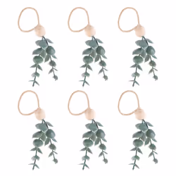 6 Pieces Handmade Wooden Beads Faux Greenery Napkin Holders