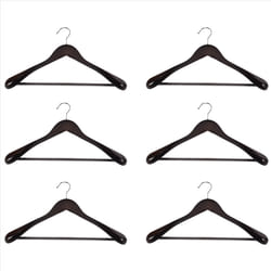 Wide Shoulder Wooden Hangers 6 Pack with Non Slip Pants Bar