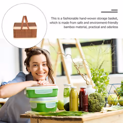 New Bamboo Basket Natural -Friendly Woven Basket Bamboo Picnic Basket