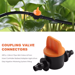 50Pcs 1/4Inch Pipe Mini Valve 4/7mm Hose Controller Barbed Adapter