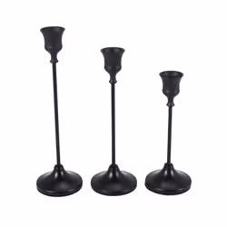 Black Candlestick Set of 3 for Fireplace Dining Table Home Decoration