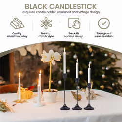 Black Candlestick Set of 3 for Fireplace Dining Table Home Decoration