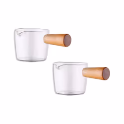 2PCS Transparent Glass with Wooden Handle, Creamer Pitcher. 100Ml