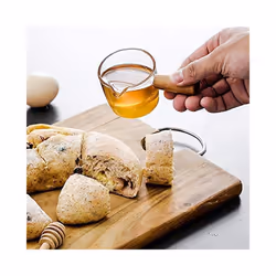 2PCS Transparent Glass with Wooden Handle, Creamer Pitcher. 100Ml
