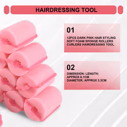 12Pcs dark pink Hair Styling Soft Foam Sponge Rollers Curlers