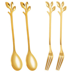 Tableware Coffee Spoon Fork,2 Spoons 2 Forks,4.7 Inches Tea Spoon Set
