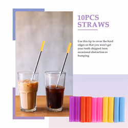 10pcs Assorted Colors Reusable Silicone Straws Tips Covers