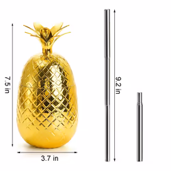 2Pc Pineapples Drink Cups, 450Ml Gold Pineapples Tumbler with Straw