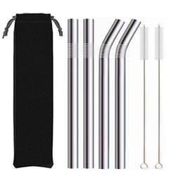 4Pcs Silver 12mm Straws with 2 Brush 304 Stainless Steel Straws Set