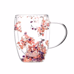 Full Star Dried Flower Milk Coffee Glass 350ml Household Cup B
