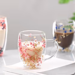 Full Star Dried Flower Milk Coffee Glass 350ml Household Cup B
