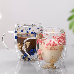 Full Star Dried Flower Milk Coffee Glass 350ml Household Cup B