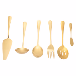 6-Piece Serving Flatware Silverware Set,Serving Utensil Set,Gold