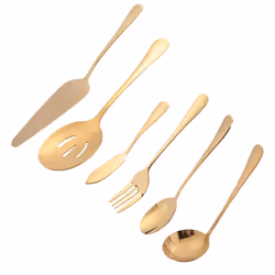 6-Piece Serving Flatware Silverware Set,Serving Utensil Set,Gold