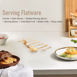 6-Piece Serving Flatware Silverware Set,Serving Utensil Set,Gold