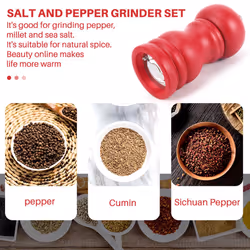 Wood Salt and Pepper Grinder Set Manual Mill Shaker, Solid Wood Red