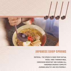 Japanese 8.5 inch Ramen Handcrafted Wooden Soup Spoon Wooden 10 Pcs