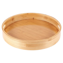 Round Serving Bamboo Wooden Tray Handle Storage Tray #2